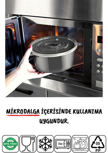 Mikrodalga ve Derin Dondurucuda Kullanılabilen Saklama Kabı Seti Yuvarlak 12'li Antrasit