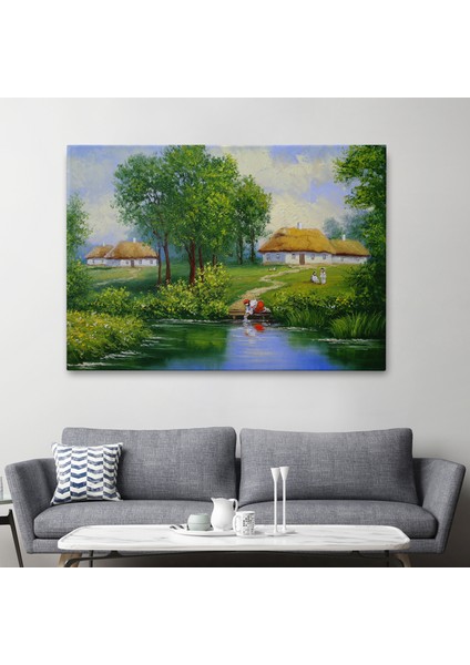 Akarsudan Su Dolduran Kadın Yağlıboya Görünüm Dekoratif Kanvas Duvar TABLOSU-3551 fiyatları