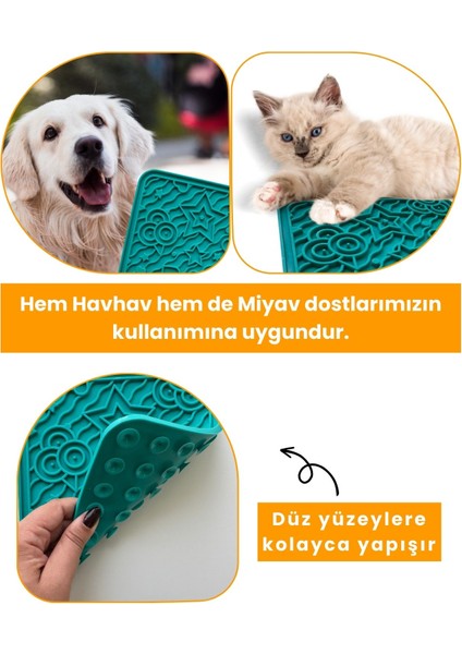 O'yalama Matı Köpek ve Kediler Için Yalama Matı Turkuaz Renkli Vakumlu Yapışkanlı Lickmat