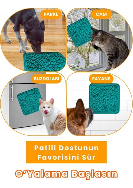 O'yalama Matı Köpek ve Kediler Için Yalama Matı Turkuaz Renkli Vakumlu Yapışkanlı Lickmat