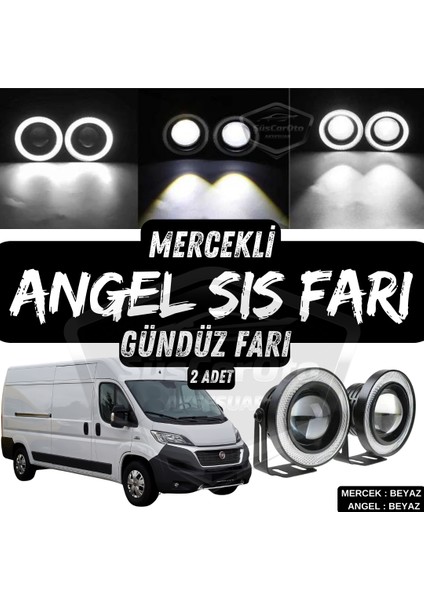 Fiat Ducato Uyumlu Üniversal Mercekli Angel Sis Farı Metal Su Geçirmez 76 mm Beyaz Halkalı Gündüz Farı Angel Eyes 2 Adet