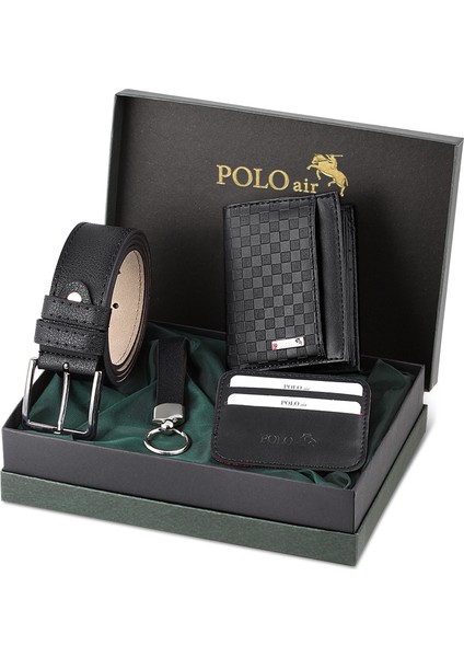 Dama Desen Cüzdan Kendinden Kartlık Kemer Anahtarlık Kombin Set Hm-13