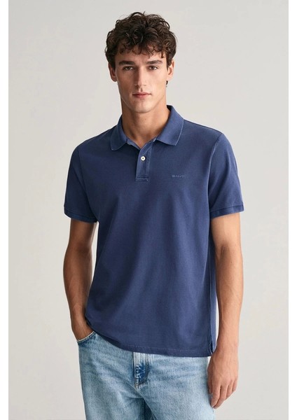 Erkek Mavi Regular Fit Logolu Polo