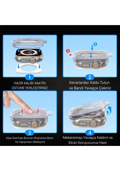 Apple Watch Ultra 49 mm Uyumlu Cam Ekran Koruyucu Otomatik Hizalamalı Kolay Kurulum Tam Kaplayan fiyatları