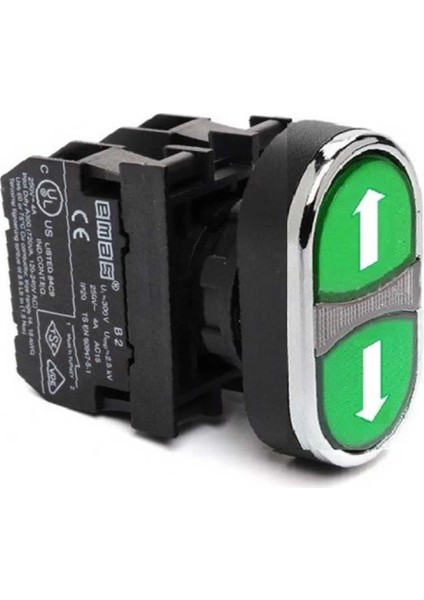 B101K20YYOK B Serisi Plastik 2 No Çiftli Düz Yeşil-Yeşil (Ok) İşareti Baskılı 22 mm Buton