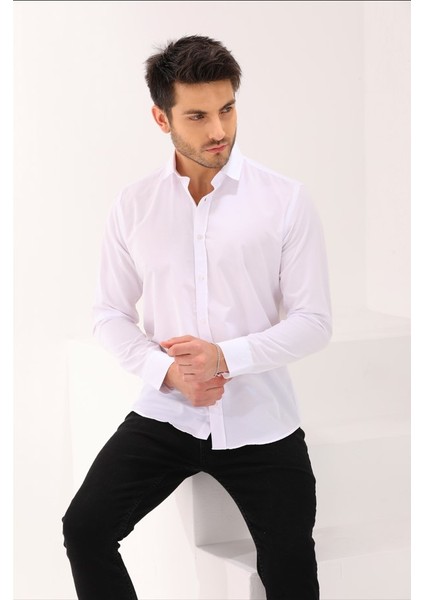 Beyaz Düz Regular Erkek Gömlek fiyatları
