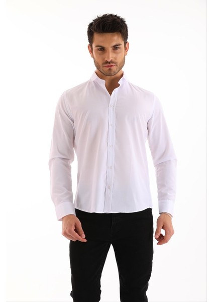 Beyaz Düz Regular Erkek Gömlek modelleri