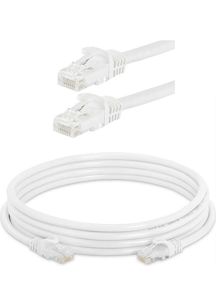 - 5 Metre Cat6 Kablo Ethernet Network Kablosu - Fabrikasyon Presli - 23 Awg - Beyaz - 5 mt