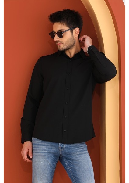 Siyah Düz Regular Erkek Gömlek fiyatları