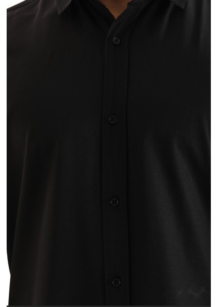 Siyah Düz Regular Erkek Gömlek fırsatları