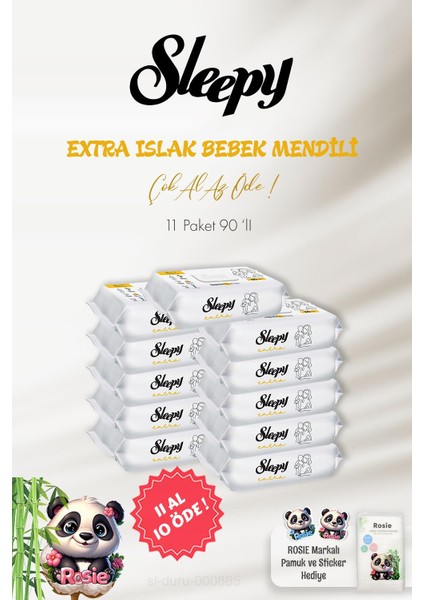 Extra Islak Bebek Havlusu 90 Adet 11 Al 10 Öde ve Rosıe Pamuk