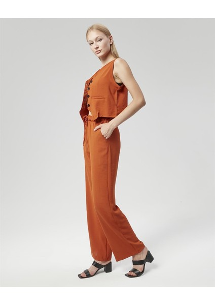 Kadın Keten Kumaş Yelekli Ikili Takım Kiremit fiyatları