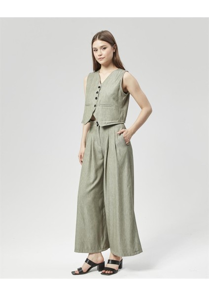 Pensli Palazzo Pantolon & Yelek Takım Su Yeşili