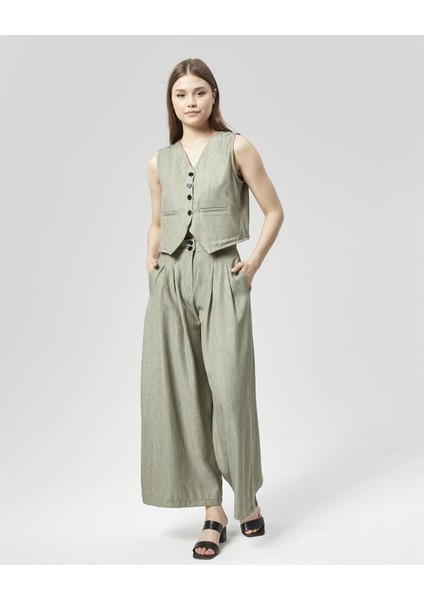 Pensli Palazzo Pantolon & Yelek Takım Su Yeşili modelleri