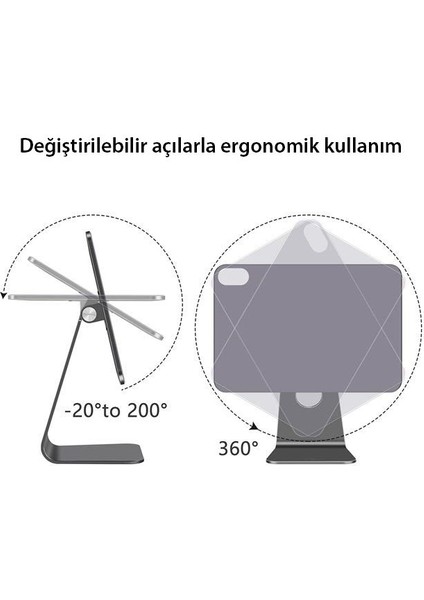 Apple iPad Air-Pro 13 İnç Manyetik Magsafe Mıknatıslı Metal Aleminyum Tutucu 360° Dönebilen Ayarlı Stand