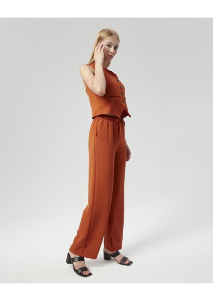 Kadın Keten Kumaş Yelekli Ikili Takım Kiremit indirimleri