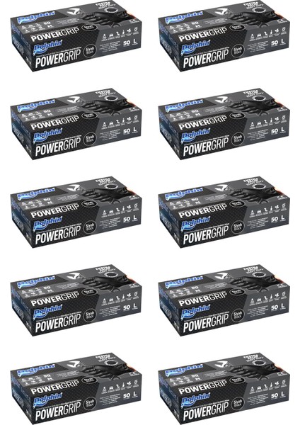 Powergrip Ekstra Kalın Siyah Nitril Eldiven (L) 50 Adet x 10 Paket