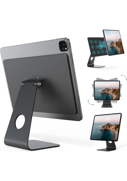 M.tk moveteck Apple iPad Air-Pro 11 İnç Manyetik Magsafe Mıknatıslı Metal Aleminyum Tutucu 360° Dönebilen Ayarlı Stand