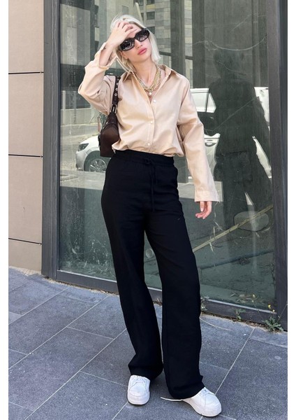Mad Girls Bej Oversize Gömlek MG1369