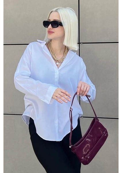 Mad Girls Beyaz Oversize Gömlek MG1369