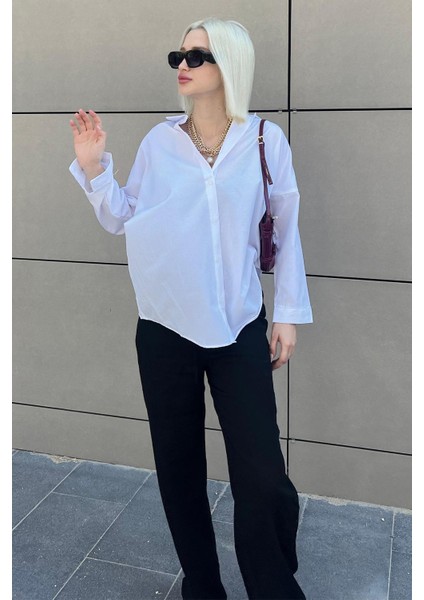 Mad Girls Beyaz Oversize Gömlek MG1369 fiyatları