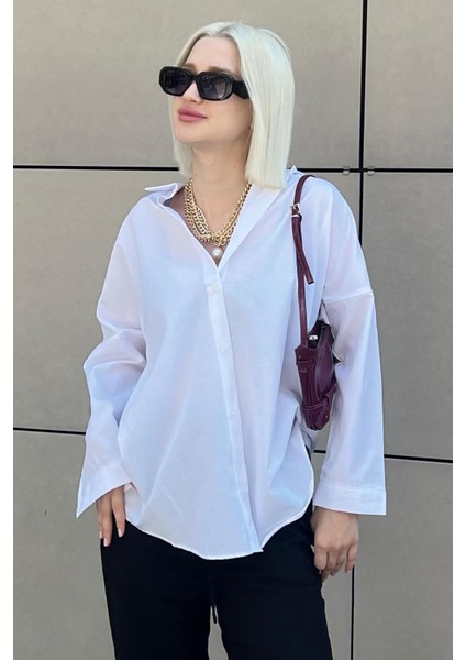 Mad Girls Beyaz Oversize Gömlek MG1369 modelleri