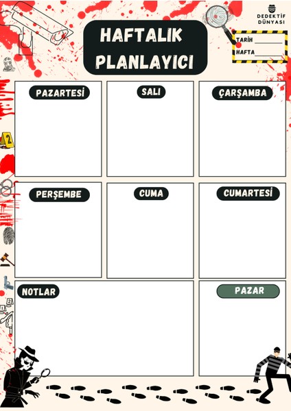 Haftalık Planlayıcı | Dedektif Planlayıcı | Haftalık Ajanda | Haftalık Planlayıcı Ajanda | Planlayıcı