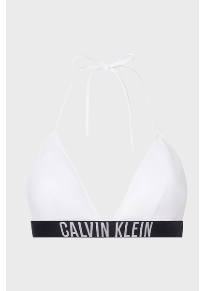 Calvin Klein Logolu Çıkarılabilir Dolgulu Üçgen Bayan Bikini Üstü KW0KW01824 Ycd Beyaz