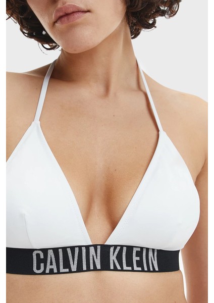 Calvin Klein Logolu Çıkarılabilir Dolgulu Üçgen Bayan Bikini Üstü KW0KW01824 Ycd Beyaz