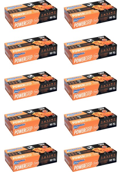 Powergrip Ekstra Kalın Turuncu Nitril Eldiven (Xl) 50 Adet x 10 Paket