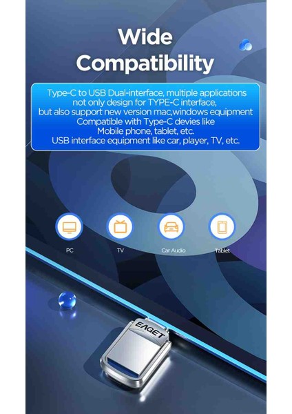 CU20 64Gb.Usb 3.2 ve Type-C Girişli Tüm Telefonlara İphone 15/16 Serisine Samsung Xiaomi Huawei Oppo Uygun Süper Hızlı Usb Flash Bellek Otg Çift Giriş Metal Sağlam ve Orginal