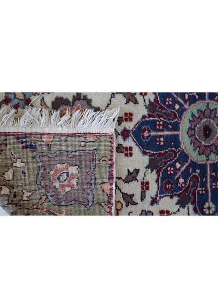 79X135 cm Çiçek Desenli El Dokuma Türk Kilim Osmanlı Stili Kilim Yeşil ve Bej Renkler