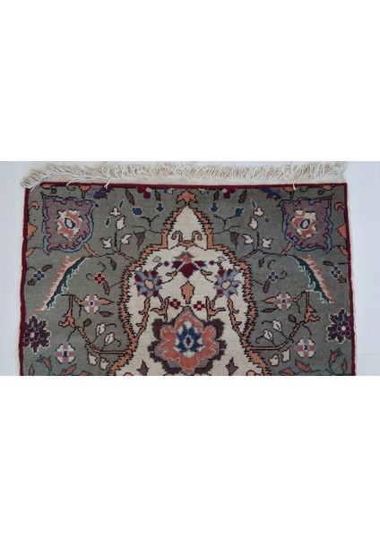 79X135 cm Çiçek Desenli El Dokuma Türk Kilim Osmanlı Stili Kilim Yeşil ve Bej Renkler