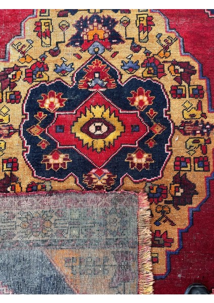 138X217 cm El Dokuma Yün Anadolu Kilim Kırmızı ve Mavi Renkli Büyük Boy Kilim