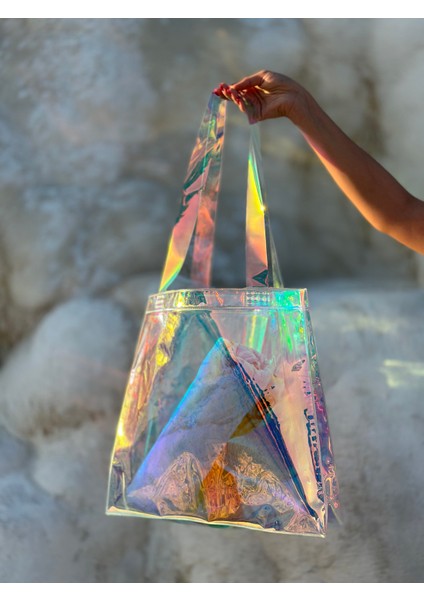 Dikdörtgen Pvc Su Geçirmez Plaj Çantası – Hologram/sarı/siyah/pembe/ Şeffaf 40 x 40 x 10 cm fiyatları