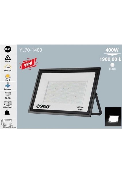 400W Ultra Slim LED Projektör 6500K Noas YL70-1400