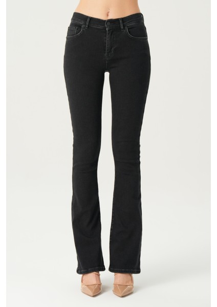 Aurora Siyah Normal Bel Patı Fermuarlı Skinny Flare Jean Pantolon C 4810-006 fiyatları