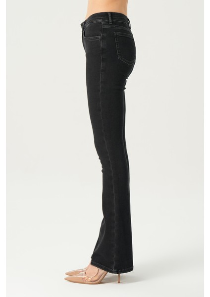 Aurora Siyah Normal Bel Patı Fermuarlı Skinny Flare Jean Pantolon C 4810-006 modelleri