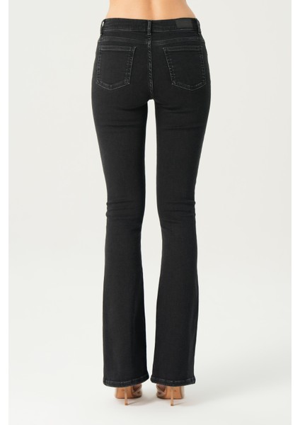 Aurora Siyah Normal Bel Patı Fermuarlı Skinny Flare Jean Pantolon C 4810-006 fırsatları