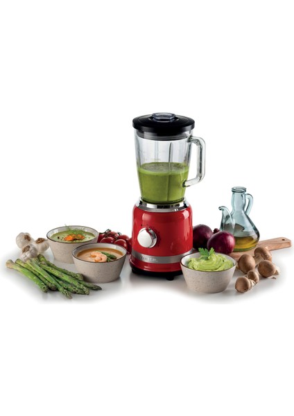 Moderna Kahvaltı Seti Su Isıtıcı Kettle + Smoothie Cam Blender + Ekmek Kızartma Makinesi Seti Kırmızı