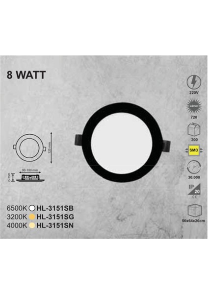 Heroled 8W Slım Backlıght LED Panel Beyaz Işık HL-3151B