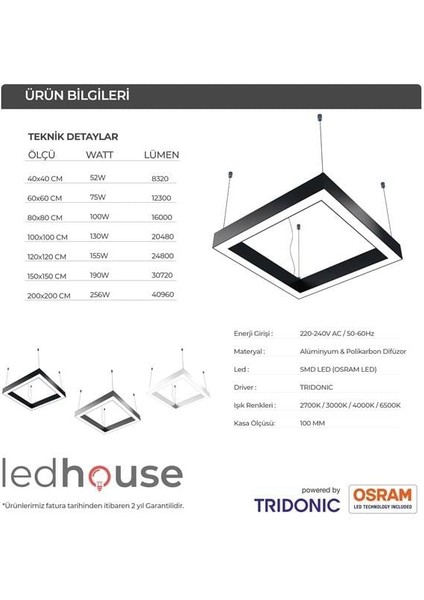 Kare Linear Modern LED Avize Simit Lineer Armatür 60CM fiyatları