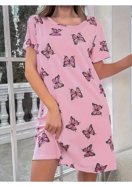 Kadın Kısa Kollu Kelebek Baskılı Süpremmini Elbise indirimleri