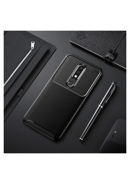 Nokia 5.1 Plus Kılıf Karbon Desenli Şık Tamia Premium Silikon Kapak
