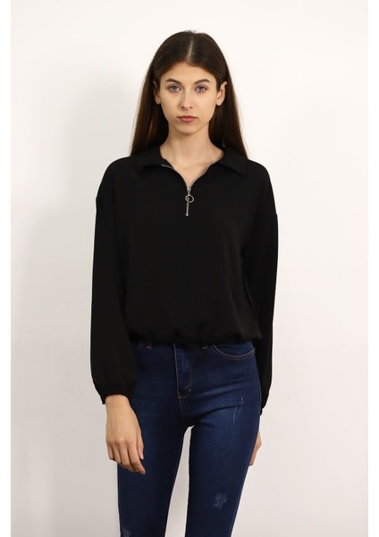 Sıyah Gabria Bel Bağlamalı Bluz
