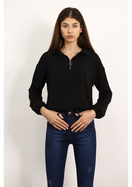 Sıyah Gabria Bel Bağlamalı Bluz modelleri