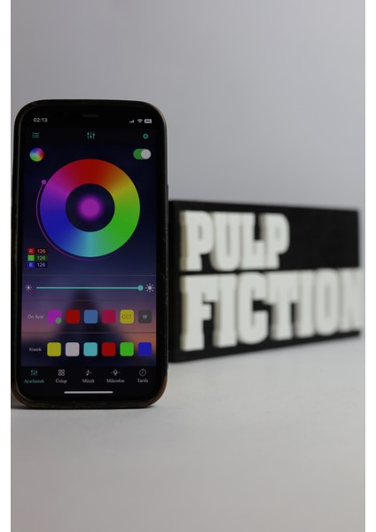 Pulp Fiction - Rgb LED Işıklı 3 Boyutlu Tabela - 20CM x 9.5cm x 2cm (Bluetooth Kontrollü)