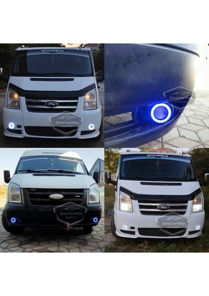 Ford Transit Tüm Modeller Uyumlu Üniversal Mercekli Angel Sis Farı Metal Su Geçirmez 76 mm Mavi Halkalı Gündüz Farı Angel Eyes 2 Adet modelleri