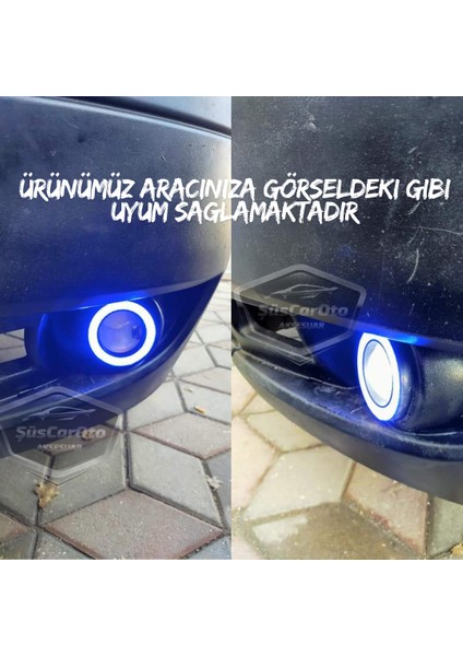 Ford Transit Tüm Modeller Uyumlu Üniversal Mercekli Angel Sis Farı Metal Su Geçirmez 76 mm Mavi Halkalı Gündüz Farı Angel Eyes 2 Adet indirimleri