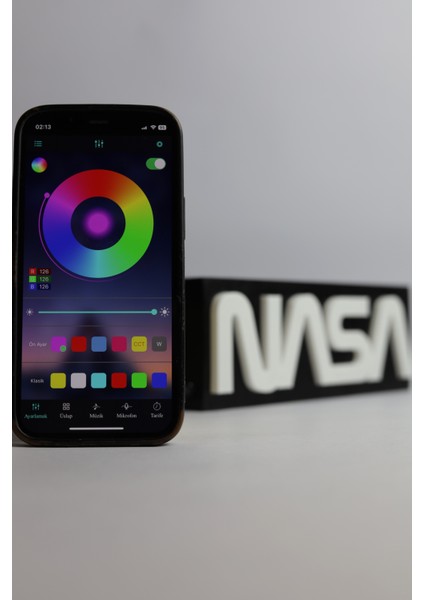 Nasa - Rgb LED Işıklı 3 Boyutlu Tabela - 20CM x 7cm x 2cm (Bluetooth Kontrollü)